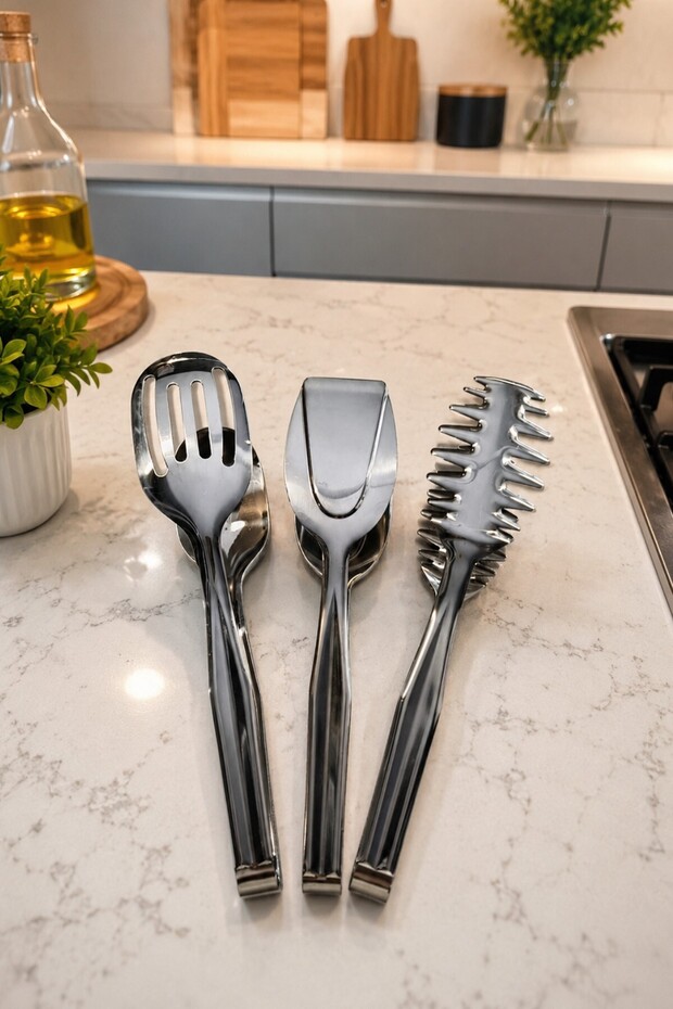 3-Piece Tongs Set for Pasta, Salad, and Pastry Serving