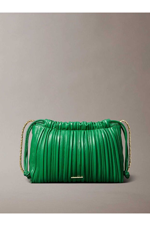 Drawstring Plisse Women's Green Bag Lv04F3076G-0K6