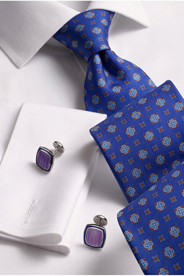Milano Pattern Tencel Blue-Purple Karisim Premium Men's Tie Silk Touch Italian Style