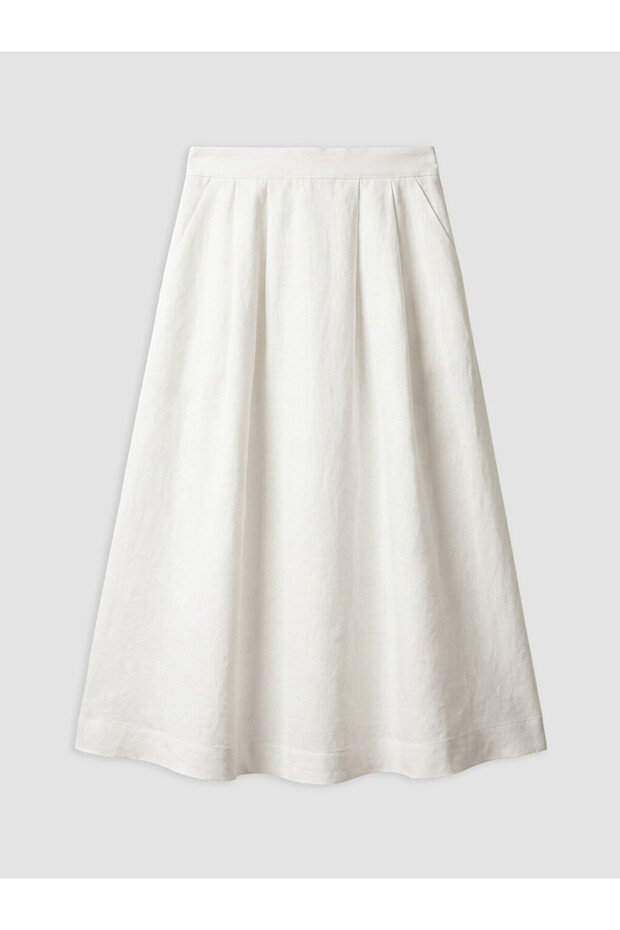 Ecru Elastic Waist A-Line Flared Skirt