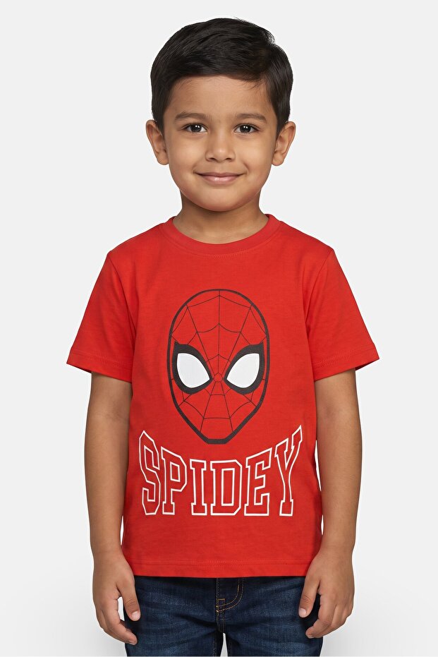 Toddlers Boy Short Sleeve Spiderman Graphic Print T-Shirt, Red