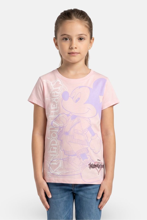 Kids Girl Crew Neck Short Sleeve Kingdom Hearts Print T-Shirt, Pink