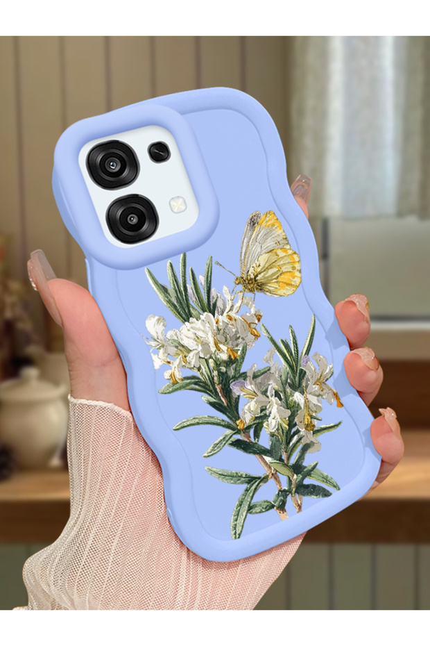 Oppo A6 Pro 5g Compatible Case Camera Protector Blue Silicone Couple Phone Case Butterfly Pattern