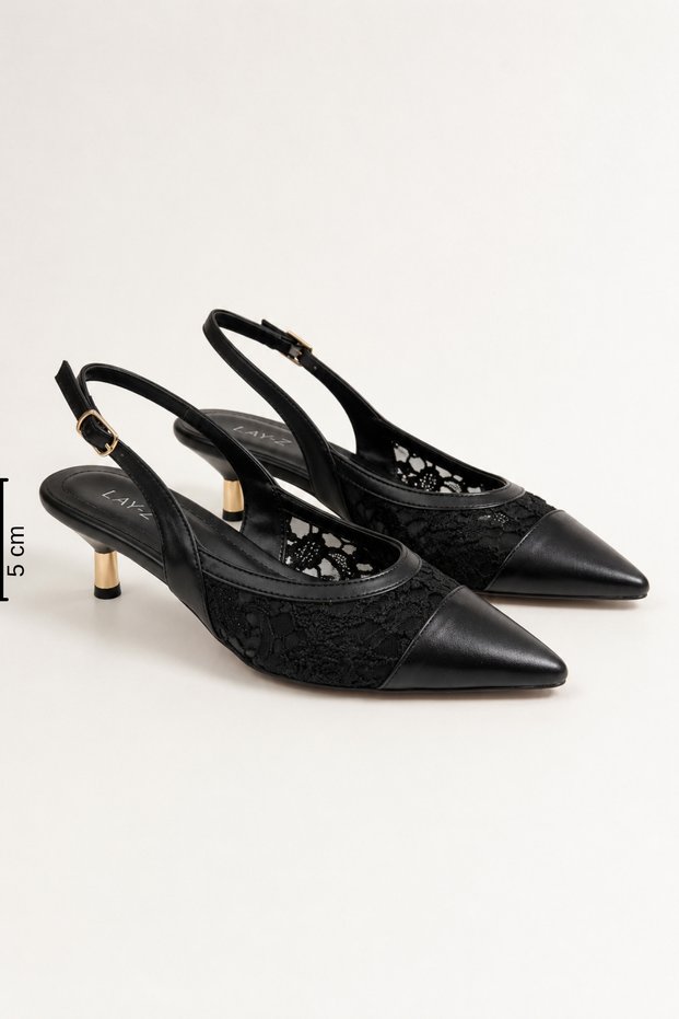 Women's Heeled Black Lace Full-Fit Evening Dress Shoes