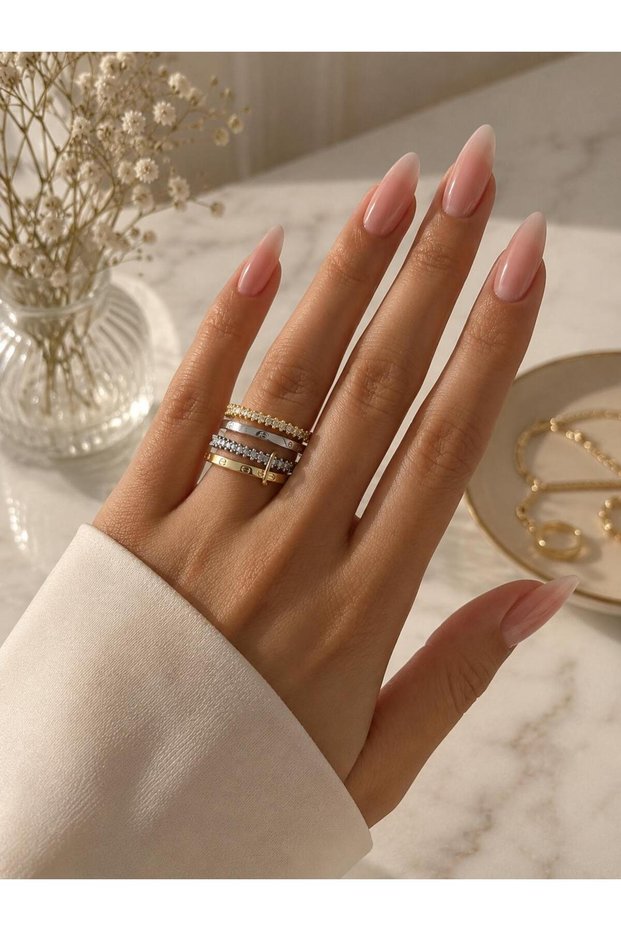 Gold and Silver Color Multiple Rings Set Stainless Steel Women's Ring Set