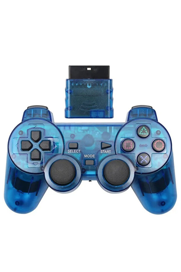 وحدة تحكم لاسلكية زرقاء لـ PS2/PS1 بتقنية 2.4 جيجاهرتز مع اهتزاز لجهاز بلايستيشن 2