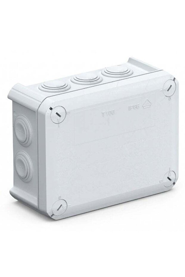 OBO T100 IP66 Waterproof Junction Box, Grey Plastic Enclosure | Screw-Fix Lid, Cable Entry Knockouts, Outdoor Use, Dust & Jet Proof, Surface Mount