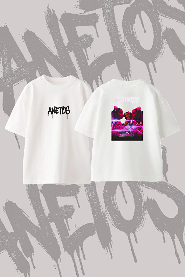 7 Rings Design Back Printed Cotton White Oversize T-Shirt