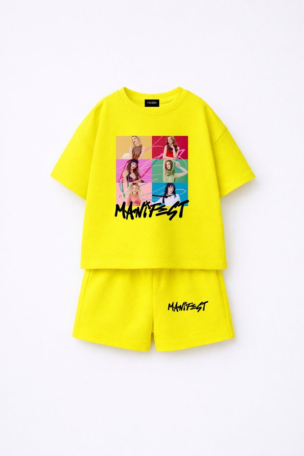 Manifest Girls M6Nifestgirls Printed Oversize 100% Cotton T-Shirt Shorts 2-Piece Children's Set