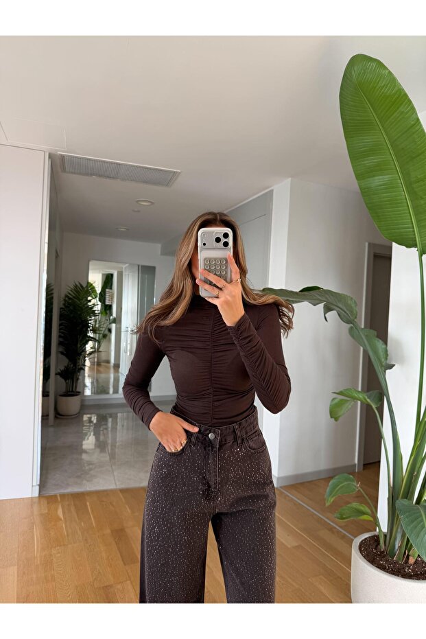 Drawstring Cashmere Blouse - Brown