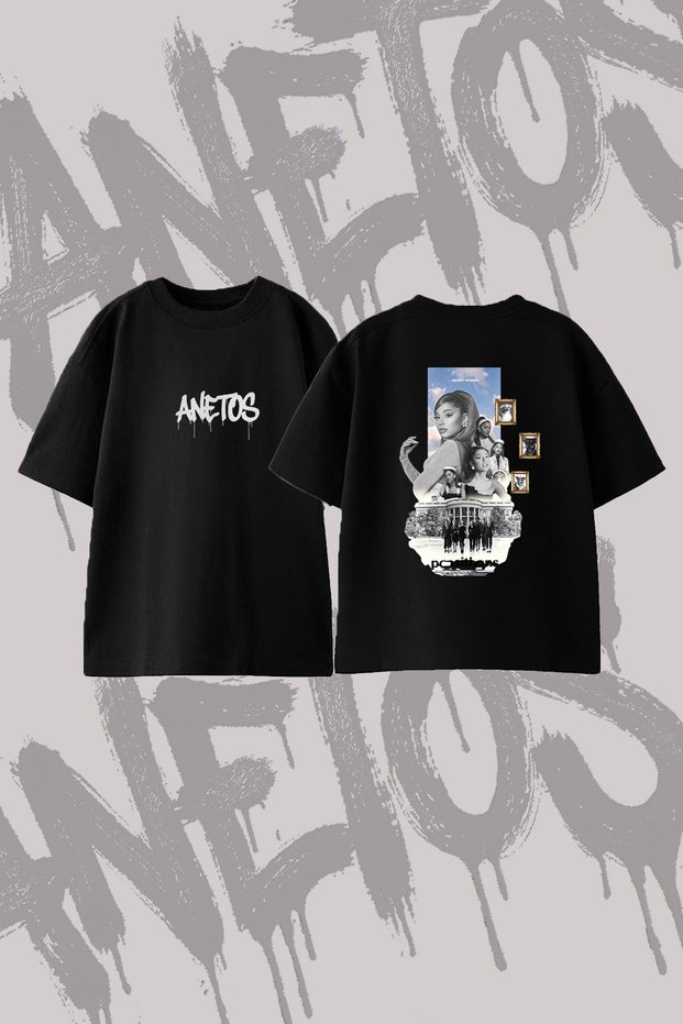 Ariana Grande Positions_15 Design Back Printed Cotton Black Oversize T-Shirt