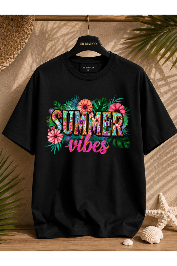 Floral Printed Oversize Unisex Premium Summer Vibes T-Shirt