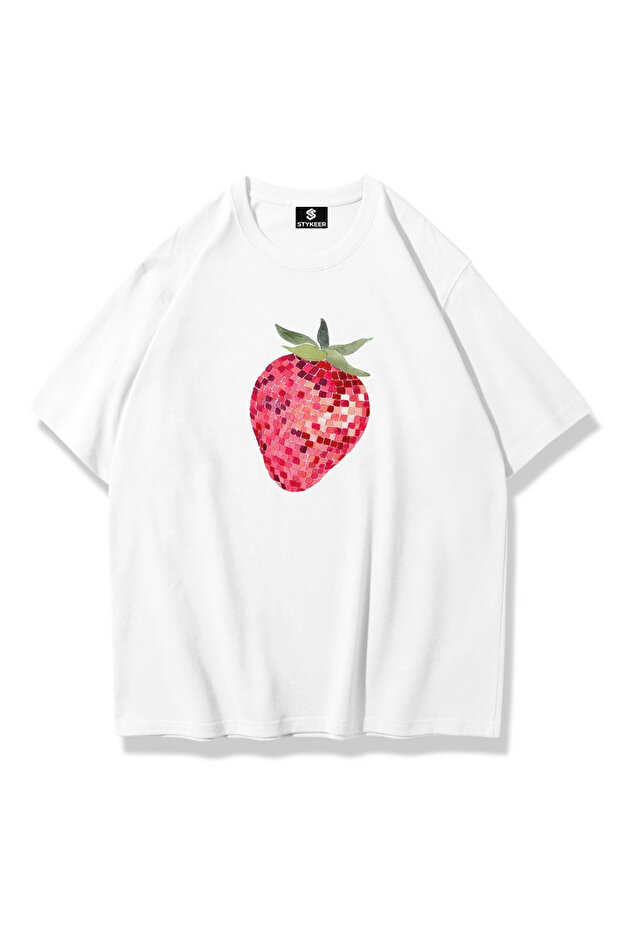 Unisex Oversized T-Shirt "The Strawberry" Loose Fit Oversized White T-Shirt