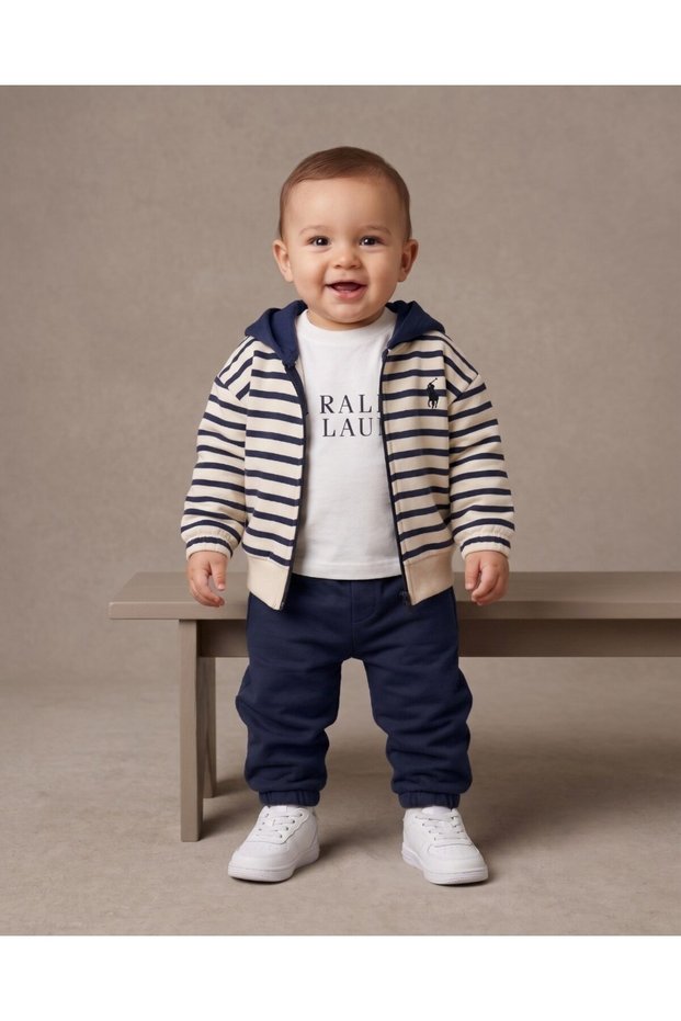 Baby Boy 6-9-12-18-24 Months Hooded 3-Piece Set Zippered Sweatshirt Tracksuit Set