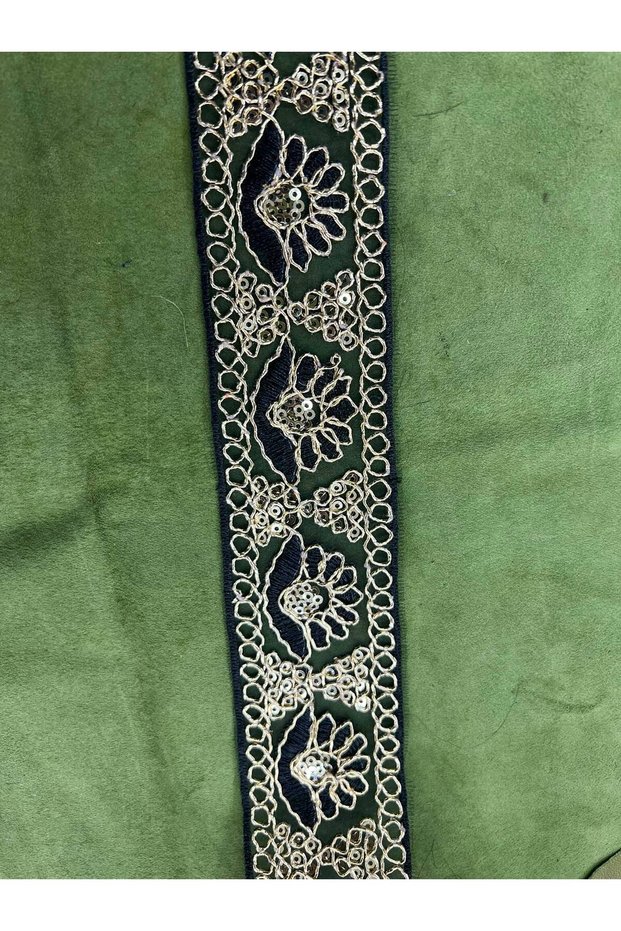 Sequin Embroidered Floral Pattern Lace Ribbon 5 cm Black-Gold - Evening Dress, Dress, and Home Textile Decoration 1 Meter