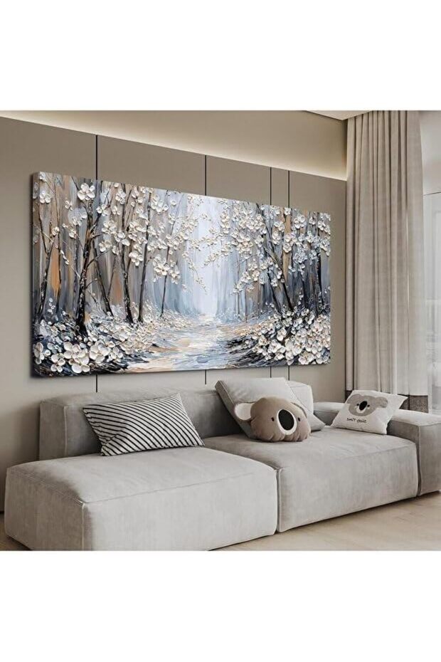 Large Wrap Framed Wall Art Yellow Blue Tree Canvas Decor (50x100 cm)