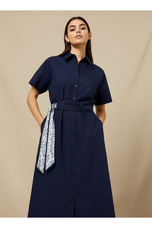 SCARF DETAIL SHIRT DRESS