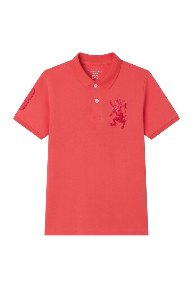 Kids’ Slim Fit Lion Embroidered Cotton Polo