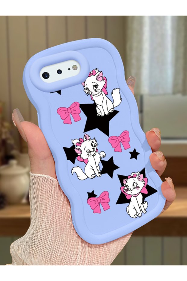 iPhone 7 Plus Compatible Case Camera Protector Blue Silicone Couple Phone Case Character Pattern