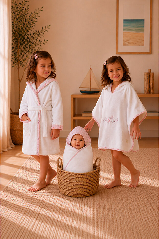 Bathrobe Poncho Swaddle 3 Piece Baby Set