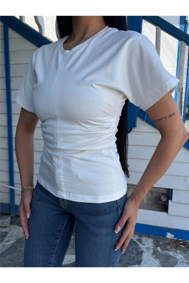 Women's Clothing White Viscose Side Gathered Blouse
