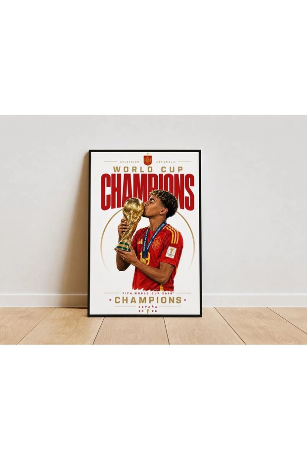 Lamine Yamal Spain World Cup 2026 Champions Gallery Wrapped Canvas | 40x60 cm / 16x24 inch | Trophy Kiss Wall Art