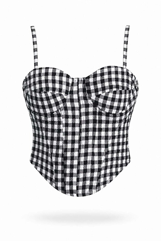 Black Plaid Patterned Bustier 40050