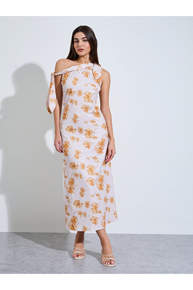 White Floral Print Sleeveless A-Line Maxi Dress