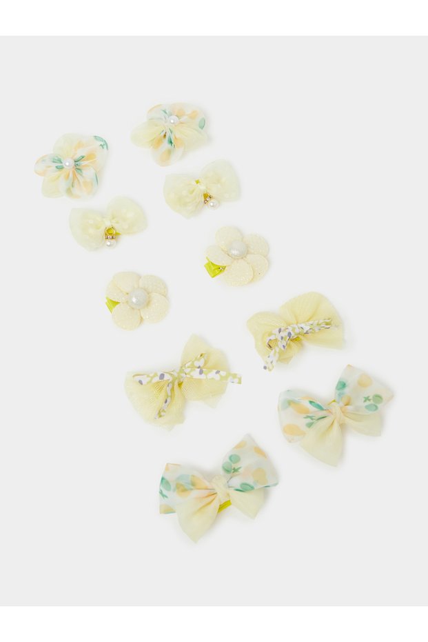 Pack Of 10 - Girls Yellow Embellished Hair Clips
