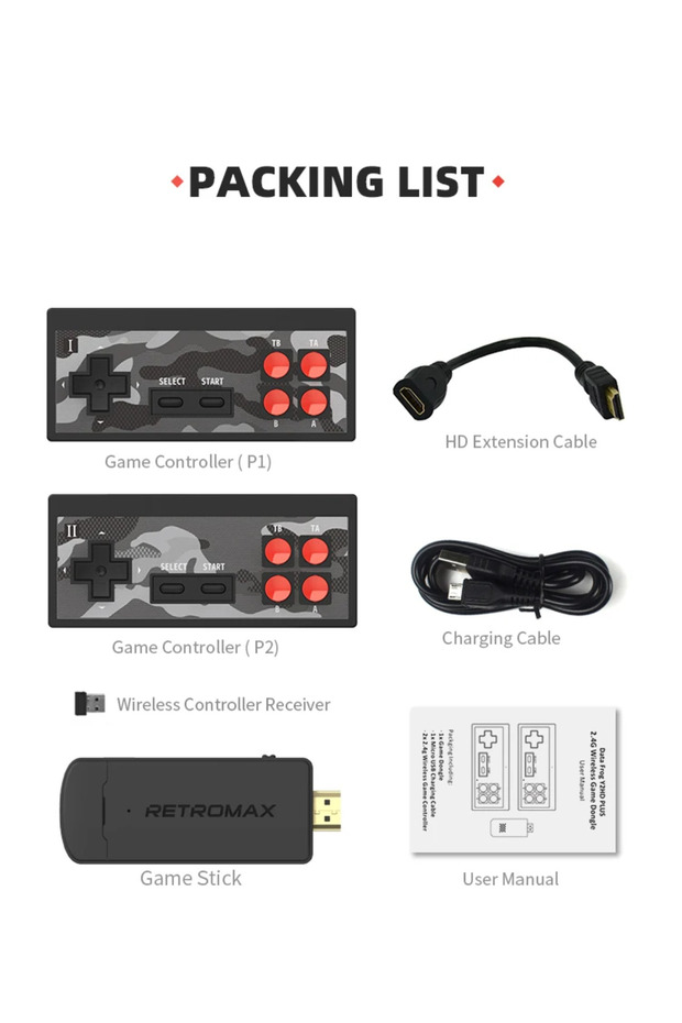 Y2PLUS V4 1800 Games DATA FROG Portable Retro Game Stick with 1800 Built-in NES/Dendy Games -Wireles