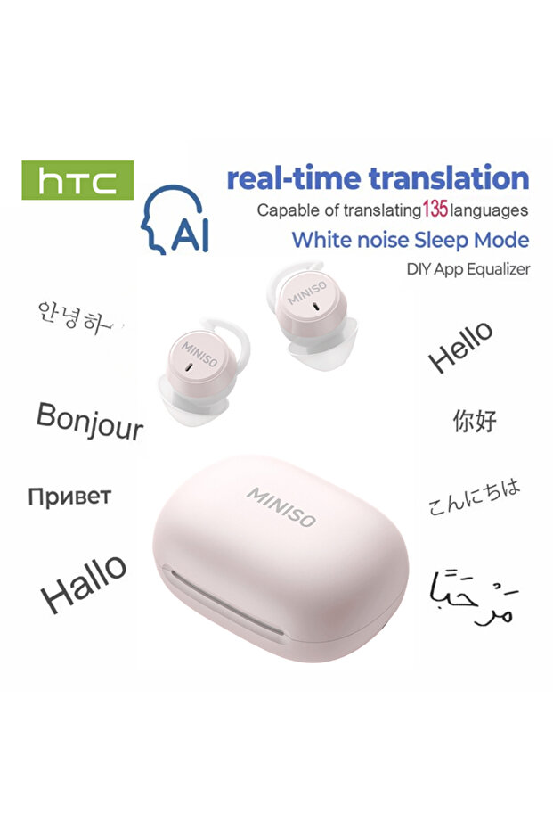 MINISO pink AI MINISO MS217 TWS Mini Sleep Earbuds Bluetooth 6.0 AI Translator 134 Languages ENC Noi