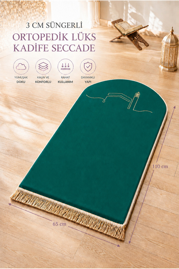Orthopedic 3 cm Sponge Prayer Mat Thick Soft Prayer Mat Non-Slip Sole Green