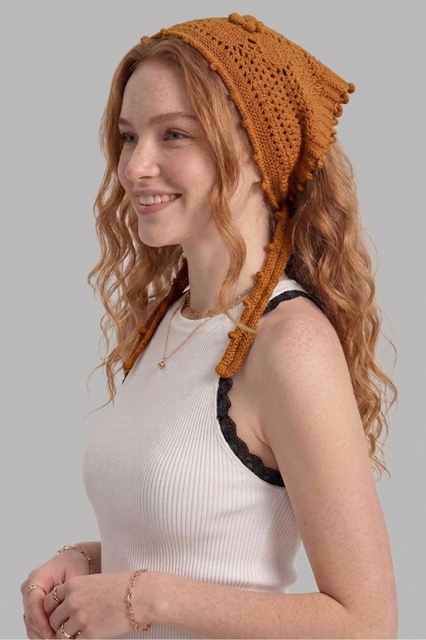 Women's Mesh Lace-Look Multi-Purpose Bandana Summer Beach Compatible Perforated Knitwear Hair Bandana and Waist Accessory
