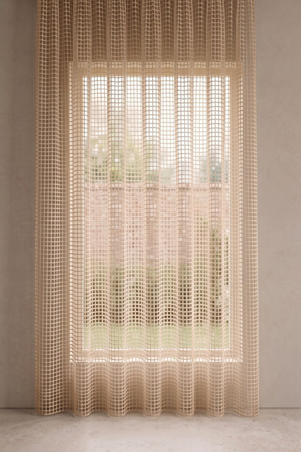 Mira Series Mesh Tulle Curtain Without Pleats - Beige