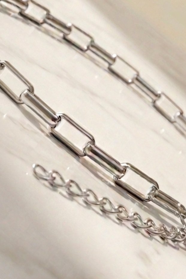 Steel Paperclip Block Chain Bracelet 4 mm Silver Color | Anti-Tarnish, Men'S, 2 Year Warranty