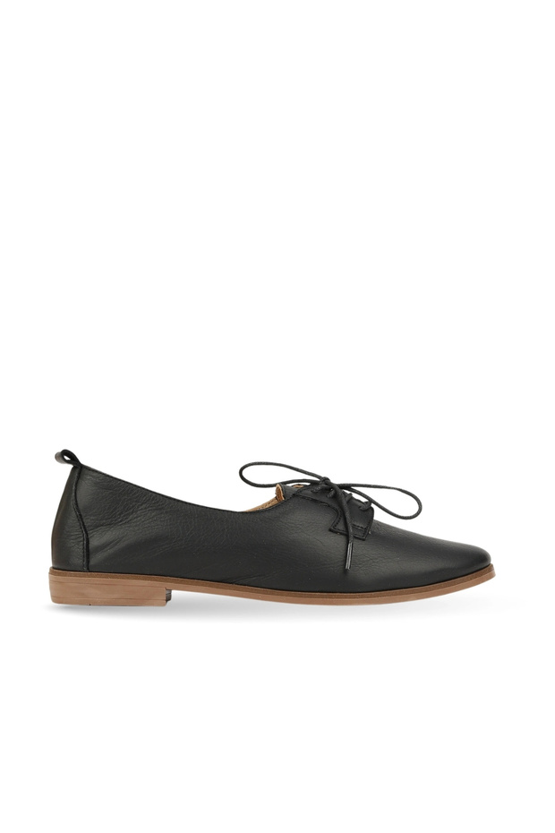 Black Leather Women's Flat Ballerinas