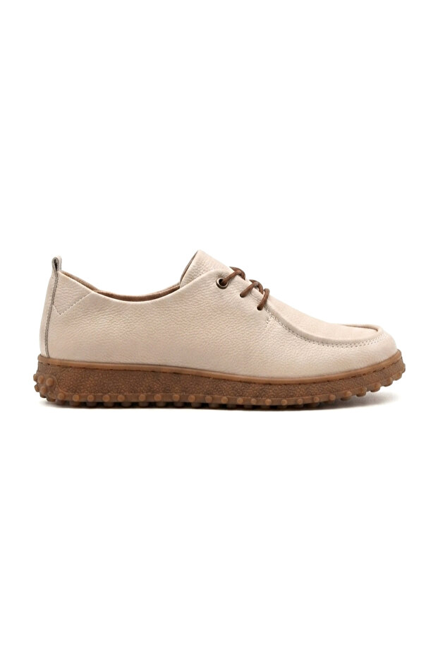 Guot Beige Lace-Up Casual Ballet Flats