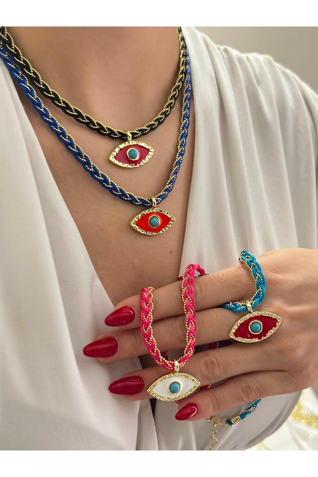 Braided and Eye Detail Steel Necklace Blue