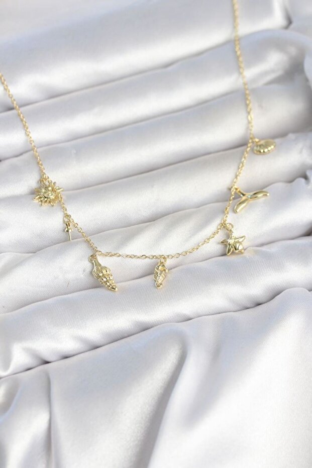 Brass Gold Color Minimal Sea Concept Women's Necklace Tj-Bko11150