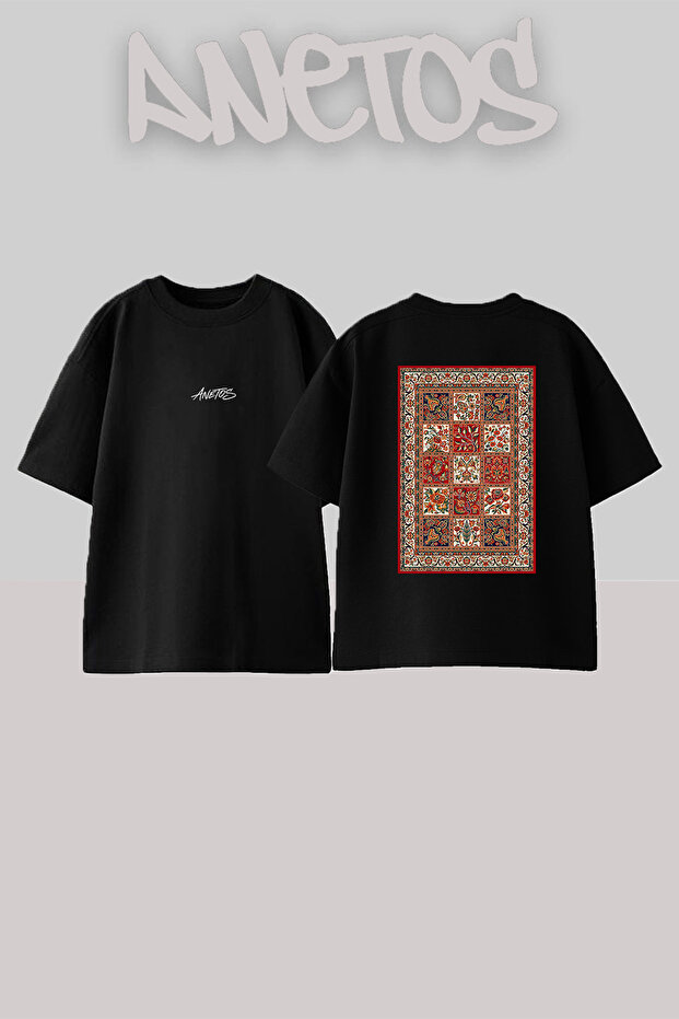 Fars Hali_7 Design Back Printed Cotton Black Oversize T-Shirt