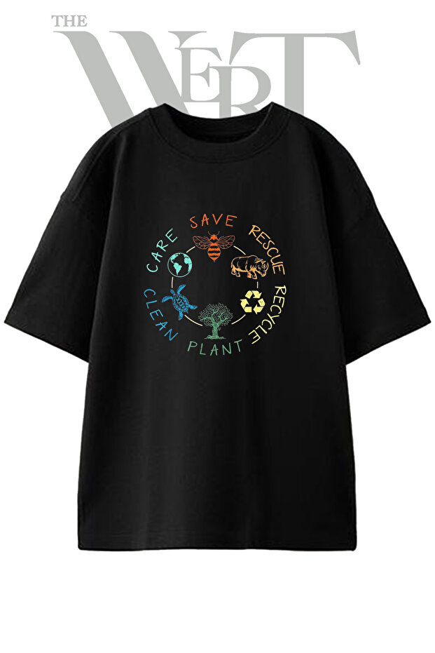 Eco Friendly Design Printed Unisex Black Oversize T-Shirt