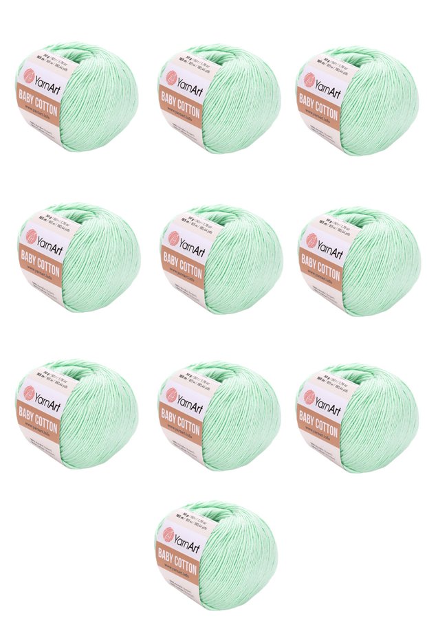 Baby Cotton 10 Pieces Hand Knitting Yarn (435 Water Green) 50% Cotton 50% Acrylic 50 Gr 165 Mt Amigurumi and Baby Knitting Yarn