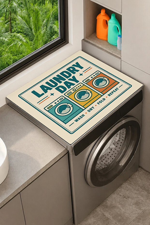 Clothes Dryer Top Organizer Mat Liquid-Proof Cover Retro Laundry Day