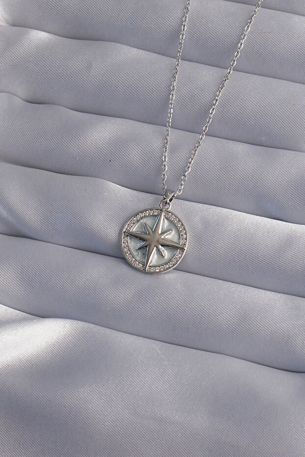 316L Steel Chain Silver Color Zircon Stone Polar Star Necklace