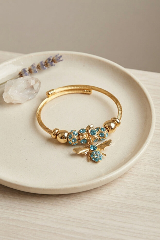 Blue Bee Model Gold Color Charm Bracelet -