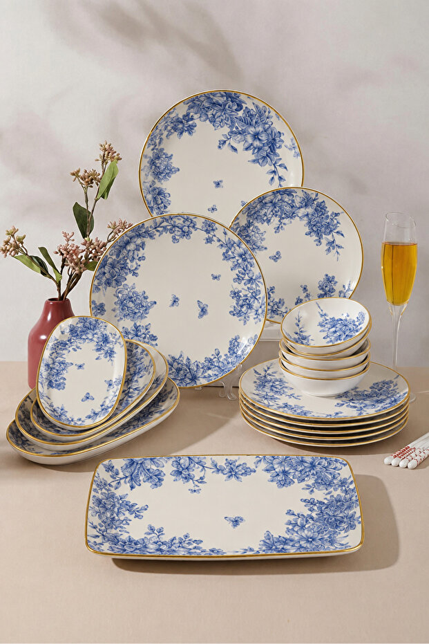 15 Piece Spring Time Breakfast and Presentation Set for 6 People Cake Plate Snack Plate Kayık Plate Ordövr Plate