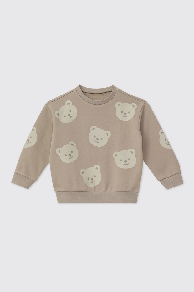 Baby Boy Crew Neck Beige Sweatshirt