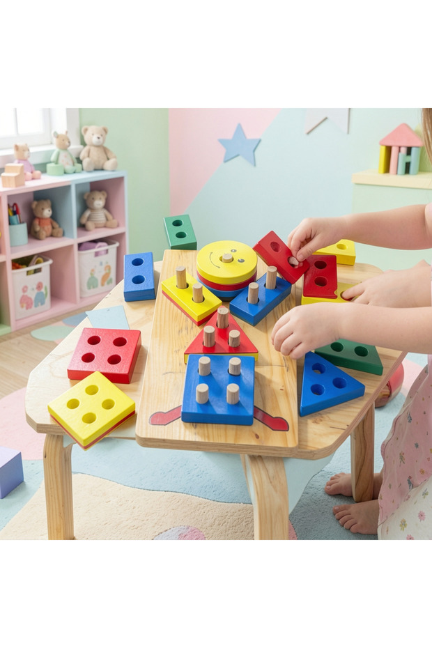 Wooden Geometric Shape Matching and Sorting Game - 20 Pieces Montesorri Educational Toy