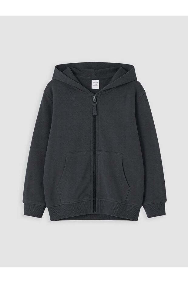 Lcw Kids Anthracite Hooded Boy's Zippered Sweatshirt