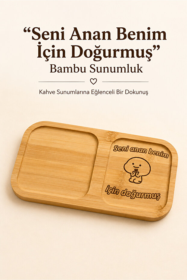 Rectangular Bamboo Two-Compartment Coffee Presentation Tray, I Was Born for You